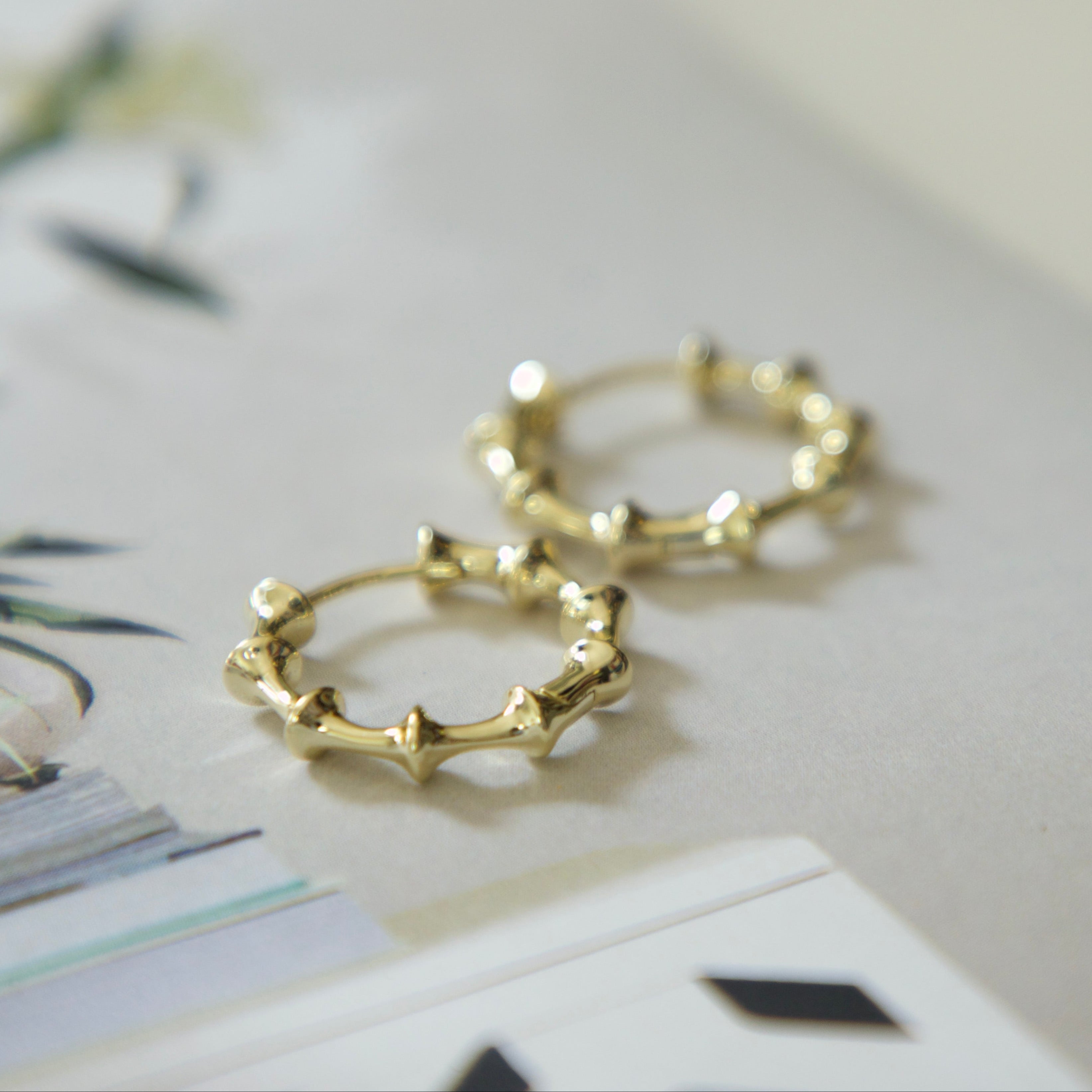 Dainty Gold Bamboo Hoop Earrings