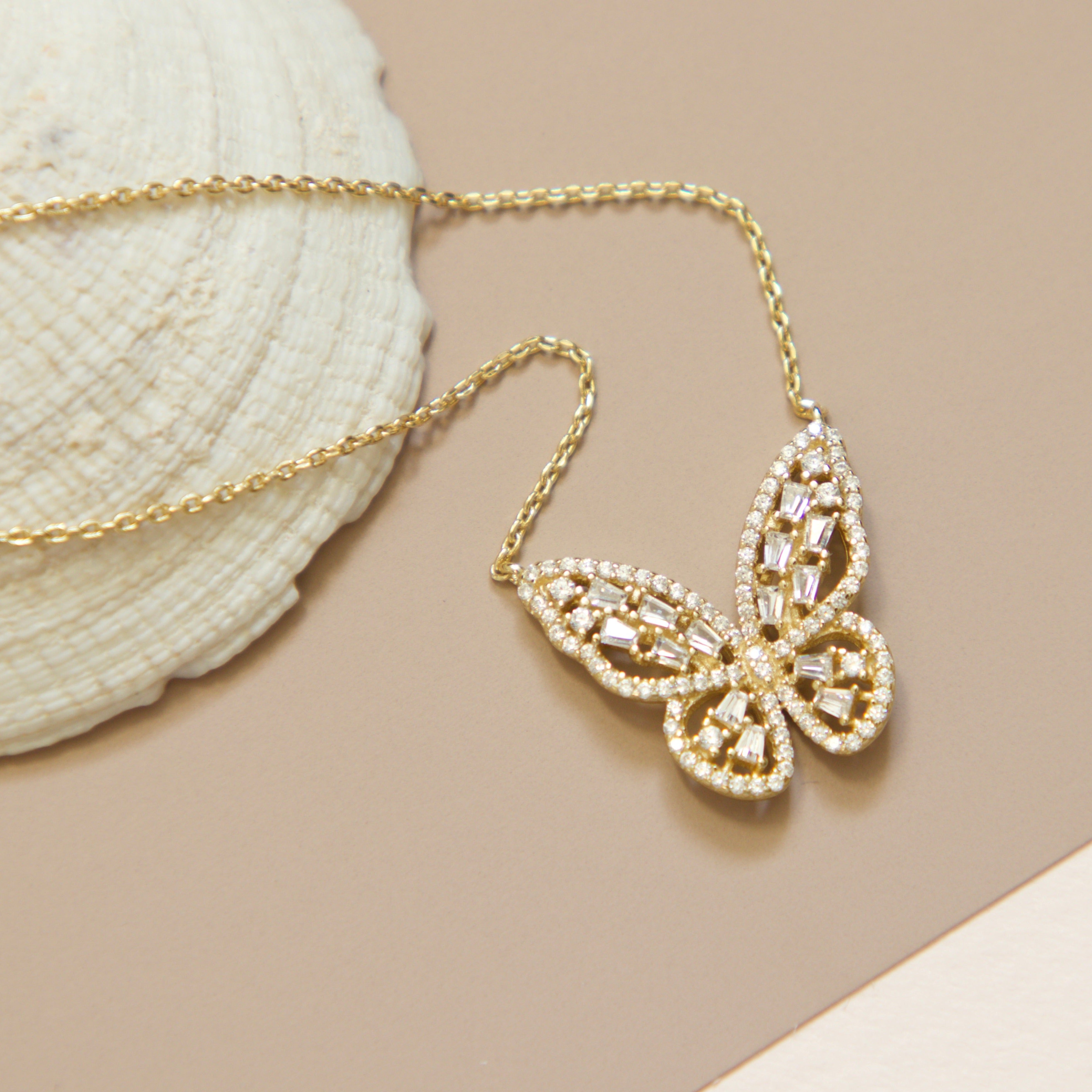 CZ baguette Butterfly necklace