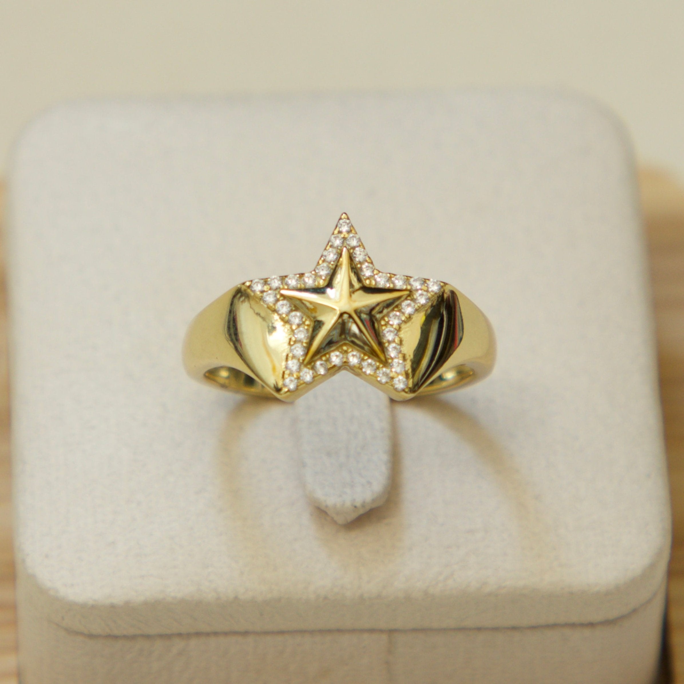 CZ star signet ring