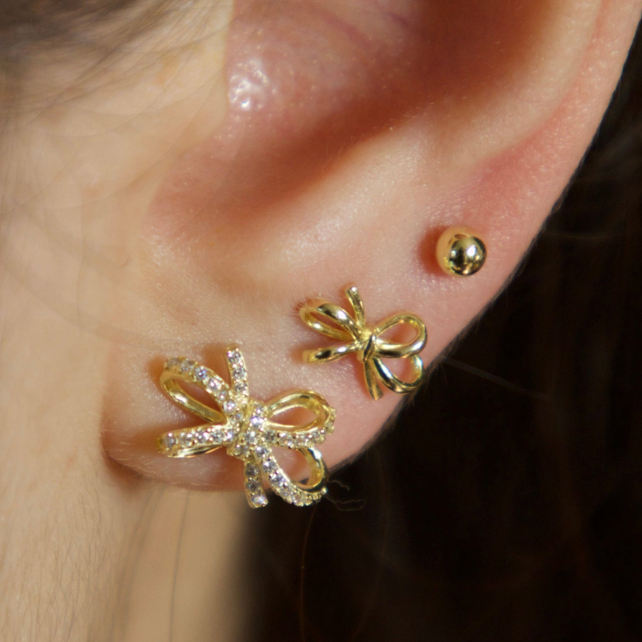 bow stud earrings set of 3